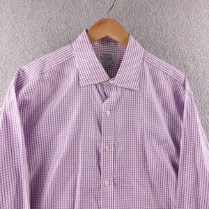 TM Lewin Mens Purple White Gingham Dress Shirt Size 18-36 French Cuff Preppy